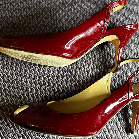 Ann Taylor peep toe slingback heels burgundy size 8 - Picture 6 of 7